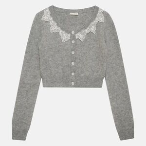 For Love & Lemons Arinah Cardigan Gray Lace Collar Women's Size Medium